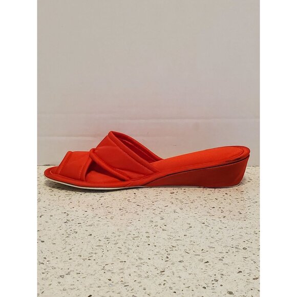 Red faux Silk heels slip-on women's slippers 6.5/7.5 Medium - Picture 6 of 8